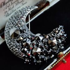 Art Deco Style Crystal Crescent Moon Brooch Shawl Pin Astrology Celestial Brooch