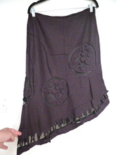 ZAPA FRENCH DESIGNER dark purple textured FLORAL Mesh lined WOOL skirt Size 14