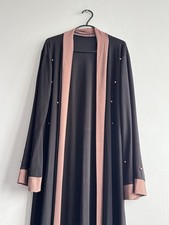 Open Abaya with Belt Size 56 In Black and Dusty Rose Long Dress