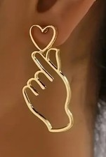 Heart Hand Finger Heart Dangle Earrings Golden Love Symbol Cute Gift Women