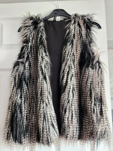 Faux fur gilet black white - faux,