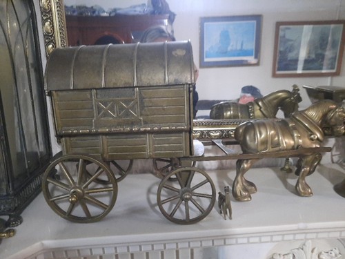 Brass horse and covered - covered, wagon