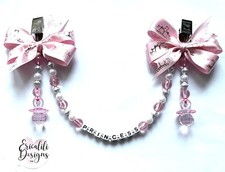 PERSONALISED PRINCESS PRAM CHARM CLIP DOUBLE DUMMY PINK GIRL LUXURY BABY SHOWER