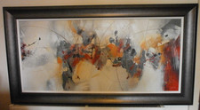 VERONIQUE BALL - LGE 130 X 70 CM ABSTRACT SIGNED AND FRAMED WALL ART PERCUSSION