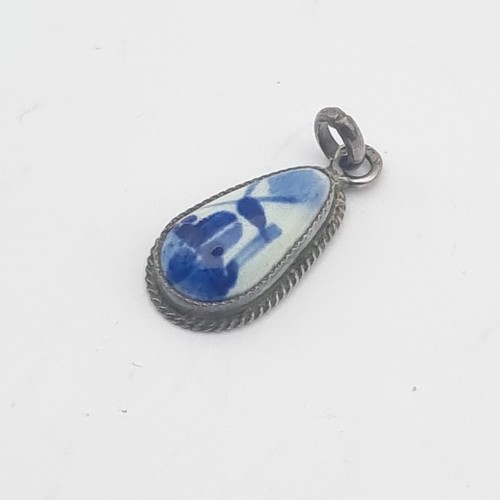 Sterling silver delft pendant - silver,