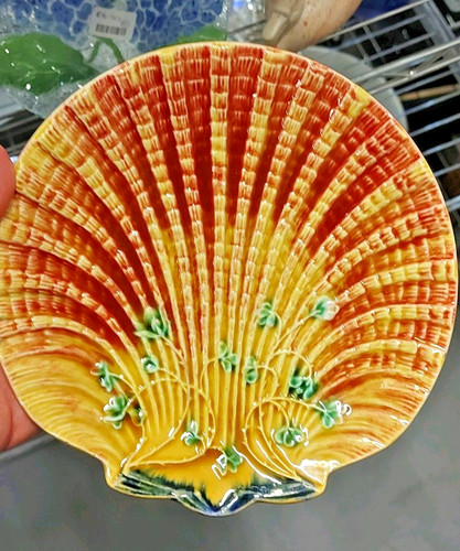 Antique majolica scallop shell - antique,