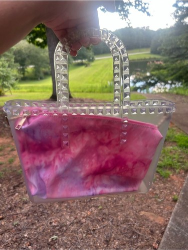 Clear studded jelly tote bag - clear,