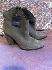 Zara Western Style Taupe Grey Suede Leather Boots size 7 New No Box Rrp £69.99