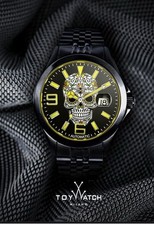 ToyWatch Skull Black Stainless Steel Screw Back 10ATM Water Resistant Watch