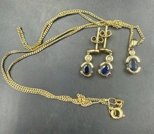 Natural Sapphire 9ct necklace, pendant & earrings blue/white set approx. 6 g