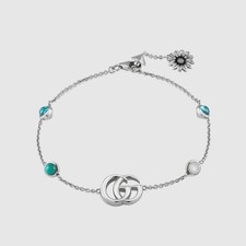 GUCCI GG Marmont Sterling Silver And Blue Floral Mother Of Pearl Bracelet 22cm