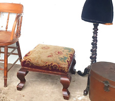 Large Antique Victorian Carpet Covered Footstool