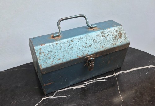 Vintage metal tool box blue - tool,