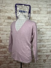 Ladies Brora 100% Cashmere Jumper Lilac Pink V Neck Knit Sweater sz 12/14