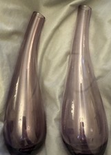 Two VINTAGE IKEA TEAR DROP CURVED DEEP PINK  PURPLE GLASS VASE c 1990's