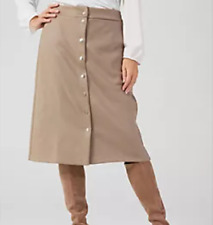 Kim & Co Shadow Pleather Button Front Skirt Taupe new size Medium QVC kmbx2