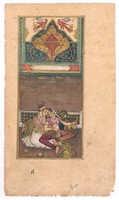 Indian Miniature Painting Of King Akbar And Queen Jodha Bai 4.25x7.5 Inches