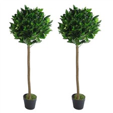 Topiary Bay Trees Pair 120cm Green Leaf Artificial in Pots Ready Potted
