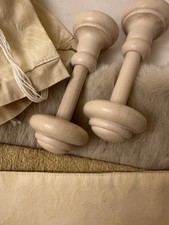 Cream coloured damask lined curtains with matching pelmet and 2 x wooden boss