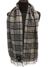 Barbour Plaid Lambswool Scarf Grey Check Fringe Detailing T2370 D103