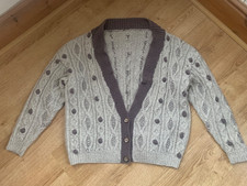 Vintage  HANDKNIT Arran with Bobbles CARDIGAN – BEIGE/BROWN L/ XL 