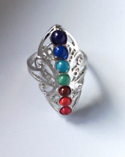  7 Chakra Ring Pretty Patterned Silver Thumb Ring Adjustable
