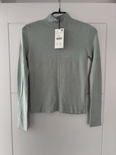 NWT Zara Light Green High Neck Knit Sweater - Size M