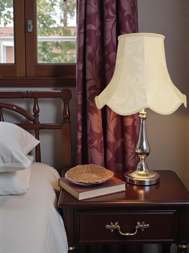 Cream brocade table - , lamp