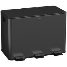 HOMCOM 3 x 15L Triple Kitchen Bin Pedal Bin for Recycling and Waste, Black