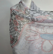 Large Wrap Scarf Shawl Pashmina Pale Pastel Pink Blue Lagenlook Love Script 