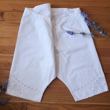 Antique Victorian Edwardian white cotton embroidered bloomers underwear monogram