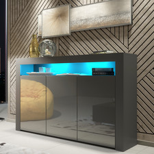 155cm TV Unit Cabinet | Dark Grey High Gloss Doors | Sideboard Cupboard Stand