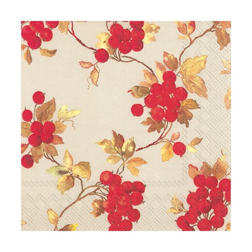 Red berries linen ply - red,