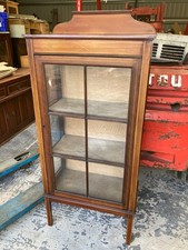 Vintage Antique Brown Wooden Glass Front Display Cabinet Legs Lockable with Key