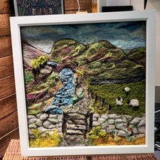Framed Needle Felted Picture  - Sheep by the Stream