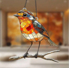Large Robin Bird On Twig Suncatcher Stained Glass Effect Hanging Window Ornament
