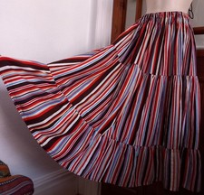 VTG 80s 90s Striped Tiered Gypsy Maxi Skirt Size M Boho Dark Cottage Core Retro