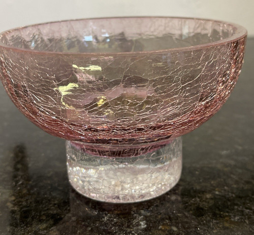 Pink crackle glass bowl clear - pink,