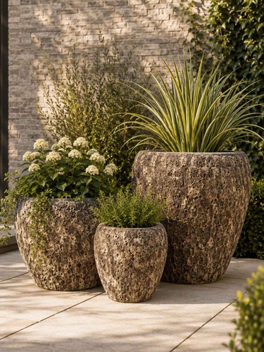 Rust textured planter trio set - rust,