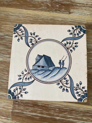 Vintage blue and white tile - blue,