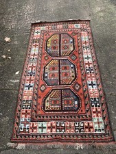 Old Oriental Middle Eastern Hand Knotted Wool Rug 42" Wide 82" Long Inc Fringe