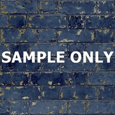 Dark Navy Midnight Blue Wallpaper Metallic Gold Brick Stone Rustic 3D Effect