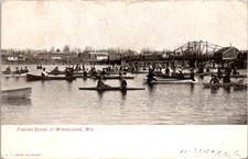 Postcard Fishing from Wooden Row Boats Winneconne Wisconsin WI 1906         7167