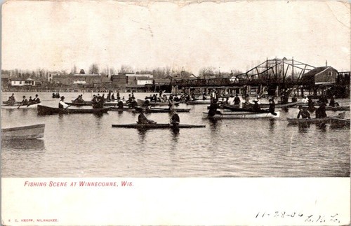 Postcard fishing from wooden - from,