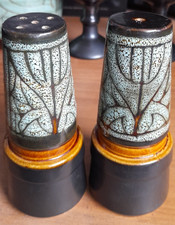 Newlyn Celtic Pottery  Rare Pair of Salt and Pepper Pots  Cornwall 1970