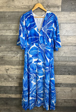 Monsoon Maxi Dress Size UK 16 Blue Floral Maura Button Up Tea Long