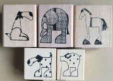 x5 East of India Rubber Stamp BUNDLE: Childrens Craft Rabbit Dog Horse Pig 