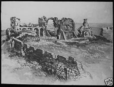 Glass Magic Lantern Slide RUINS OF LINDISFARNE C1900 DRAWING NORTHUMBERLAND 