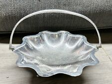 VINTAGE ARGENT PEWTER HAMMERED FRUIT BOWL SERVING BASKET SCALLOPED EDGE HANDLE