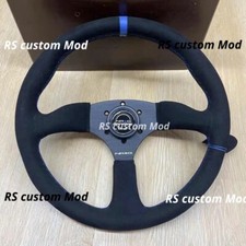 NEW  Deep Dish Steering Wheel 340mm Black Suede Blue Stitching